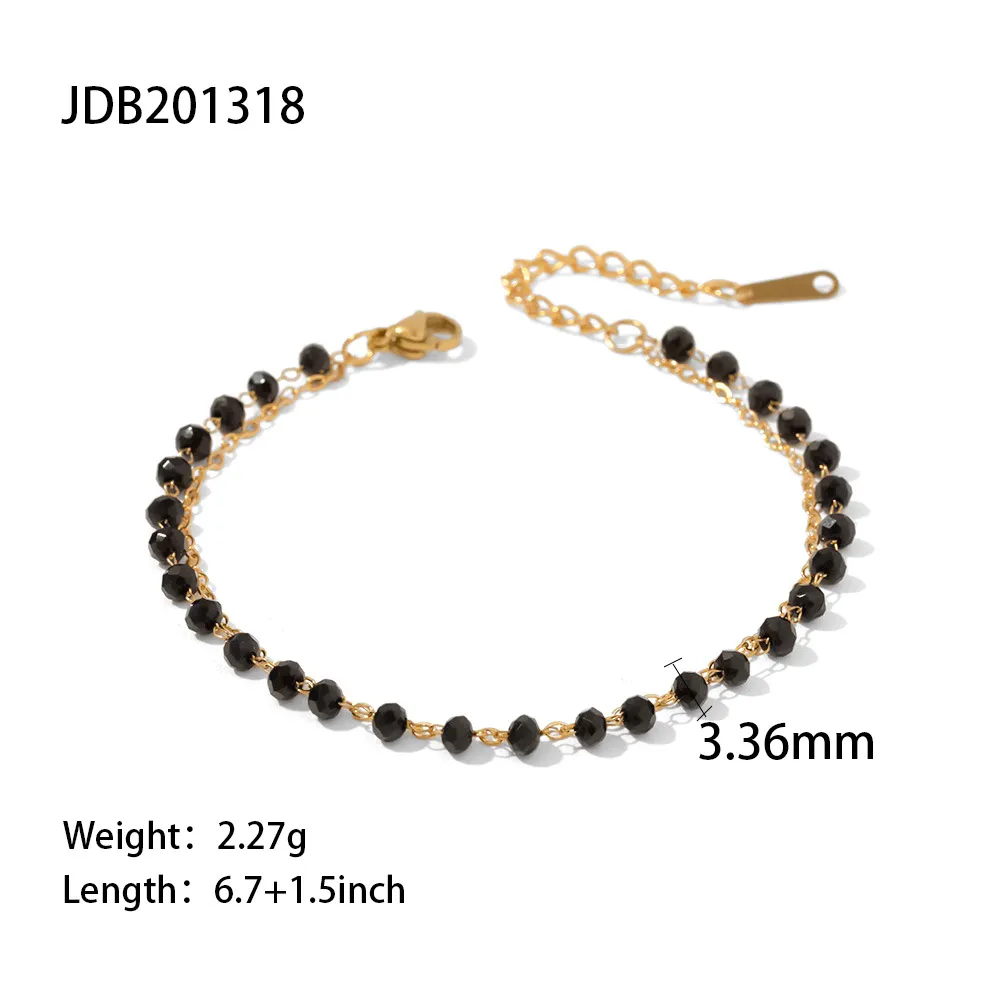 Lanțuri stil boho din oțel inoxidabil cu mărgele negre și piatră de sticlă dublă colier felie accesorii pentru femei_voghion.com