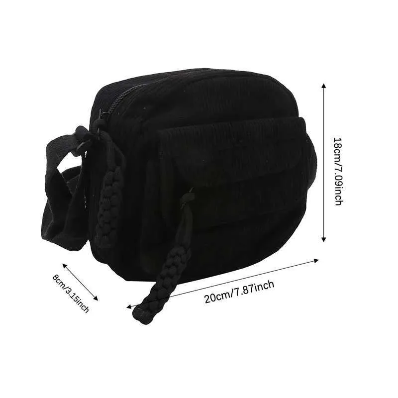 Crossbody Shoulder Bag Corduroy Small Square Casual Commuting_voghion.com