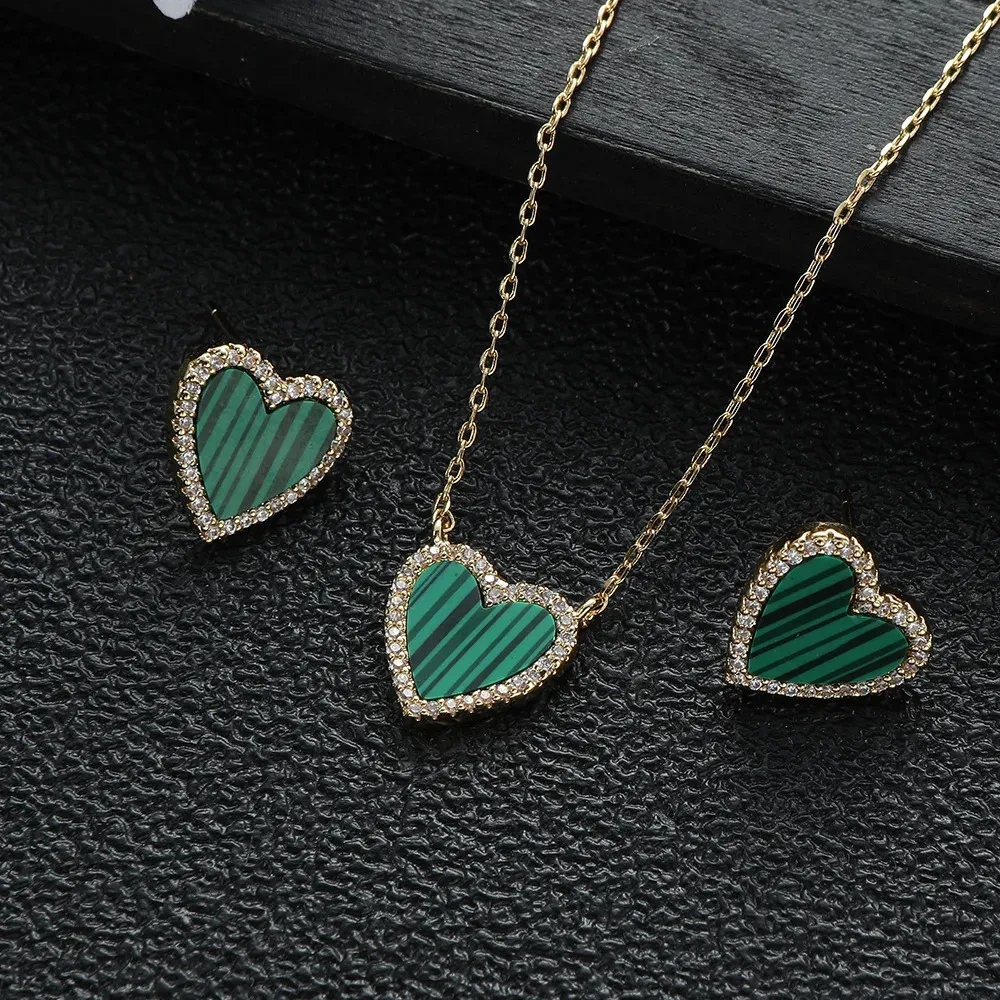 Collar con colgante de corazón romántico, pendientes, collar, joyería para mujer, conjunto de piedras preciosas de fritilaria, regalo de boda, moda encantadora_voghion.com