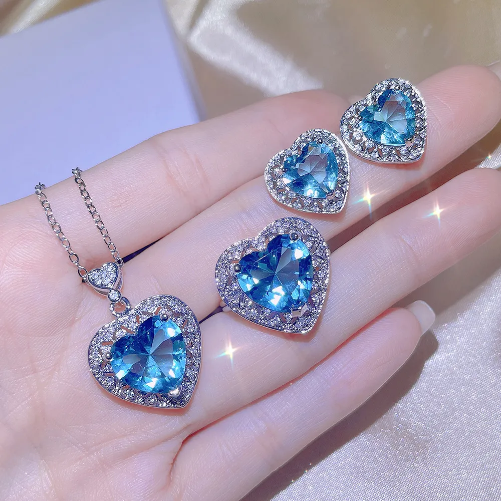 collana pendente fiore diamante designer argento carino dolce rosa cristallo splendente cz zircone choker collane orecchini orecchio_voghion.com
