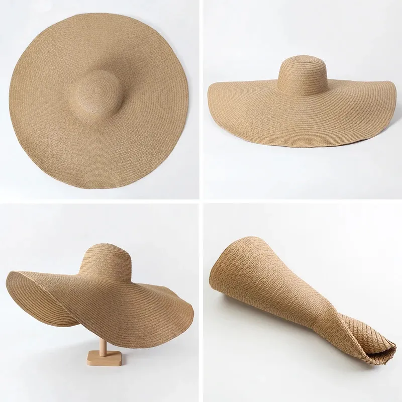 Foldable Women Oversized Ppy Straw Hat 70cm Diameter Large Brim Summer Sun Hats Panama Travel Beach Wholesale 240619_voghion.com