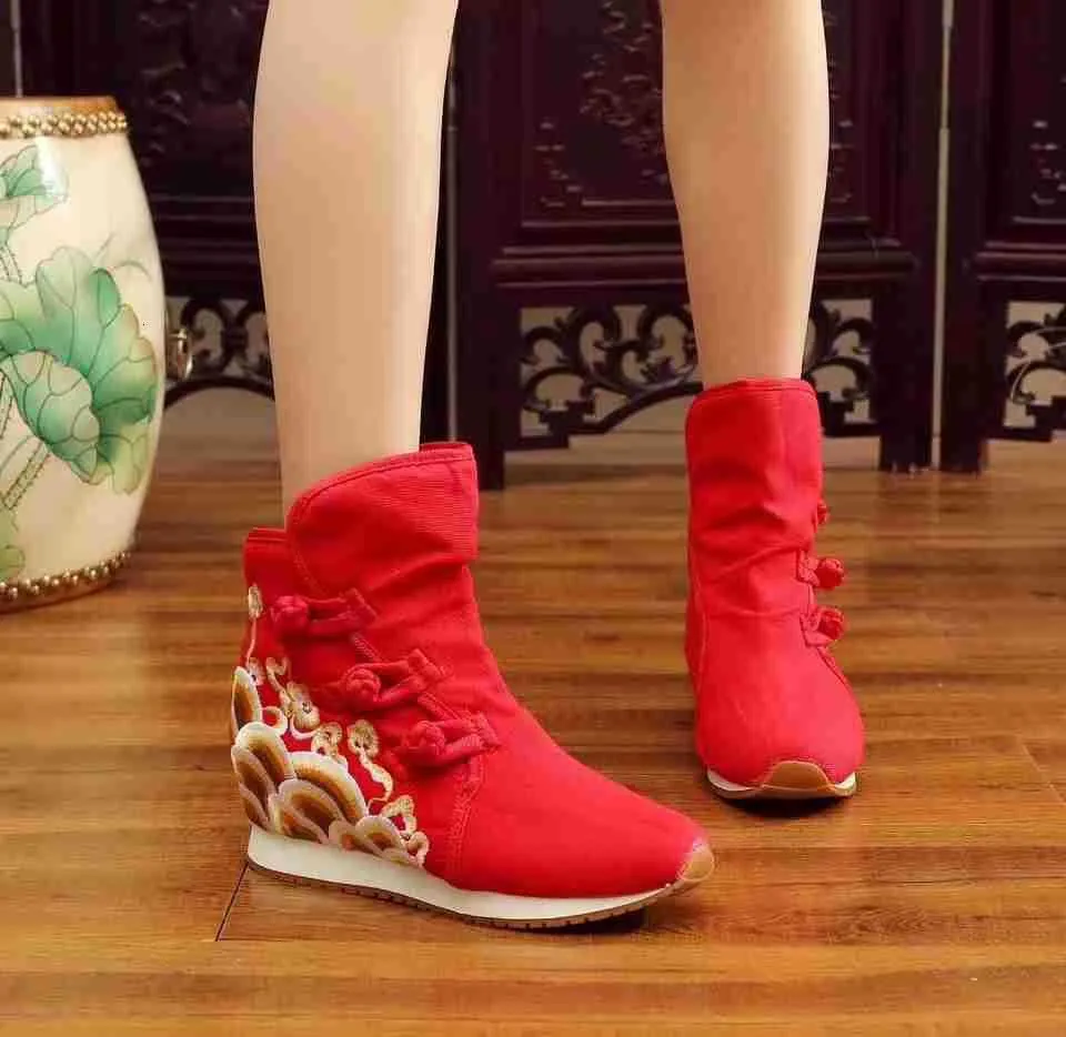 Bottes à franges en toile à tête ronde, non remboursables et non échangeables, chaussures adhésives, pour l'automne et l'hiver_voghion.com