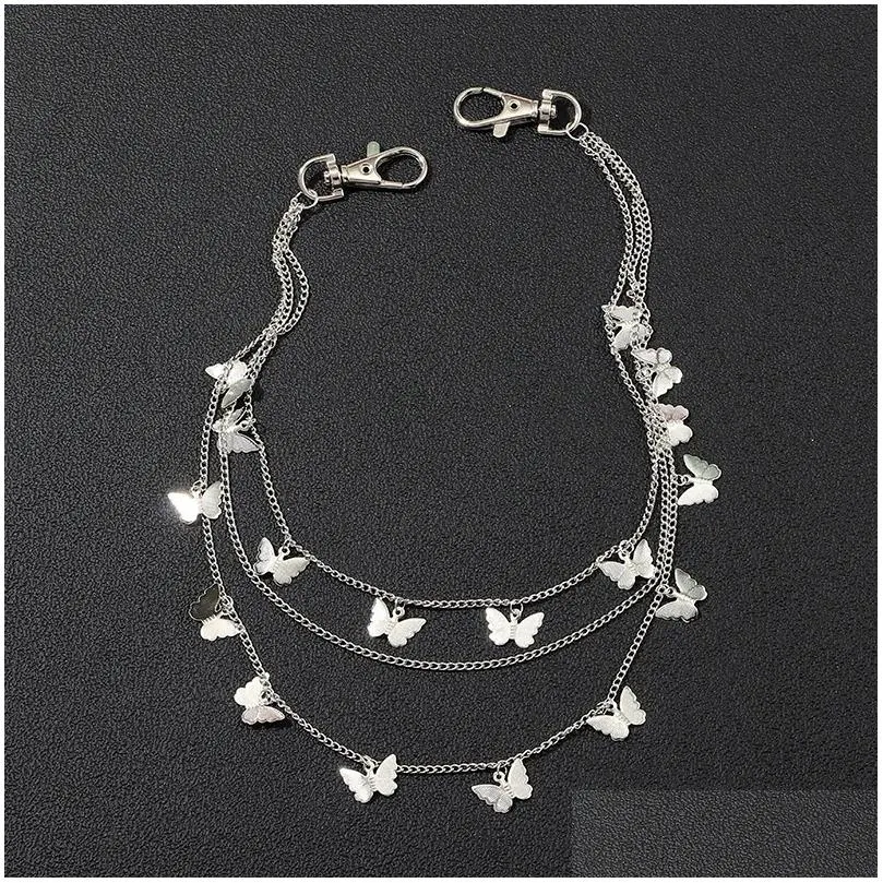 Łańcuchy na brzuch Złoto Sier Plated Mtilayer Statement Butterfly Charm Łańcuch Talia Noś na spodniach Wiszące frędzle Biżuteria na ciało_voghion.com