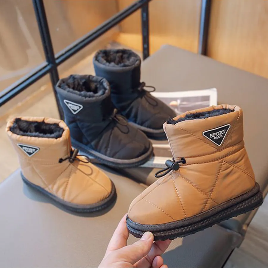 Winter Kids Snow Thick Fur Morden Sewing Elastic Band Children Youth Flat Black Brown Non-slip Cutefeet Warm Boys Girls_ecoleips.com