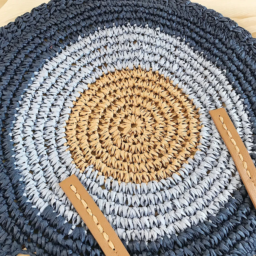 Borsa a tracolla rotonda estiva da donna in rattan intrecciato, in paglia, fatta a mano, da spiaggia, per la spesa, con manico superiore_voghion.com