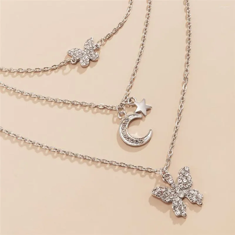 Colliers pendentifs mode bohème plaqué or argent couleur cristal papillon lune étoile collier pour femmes collier ras du cou multicouche_voghion.com
