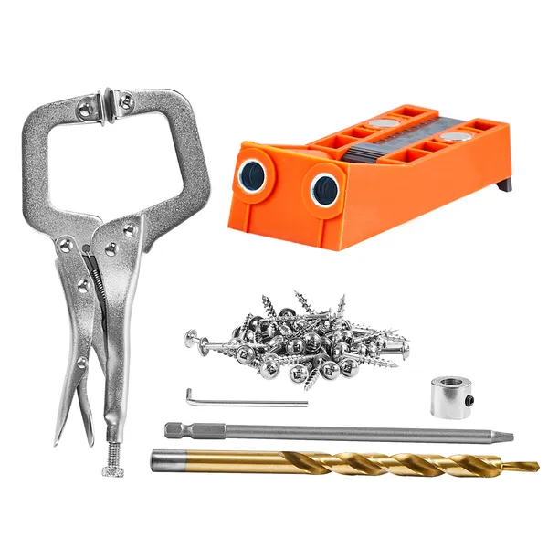 Pocket Hole Jig Set met C-klem, boorstopring, vierkante boor en schroeven._voghion.com