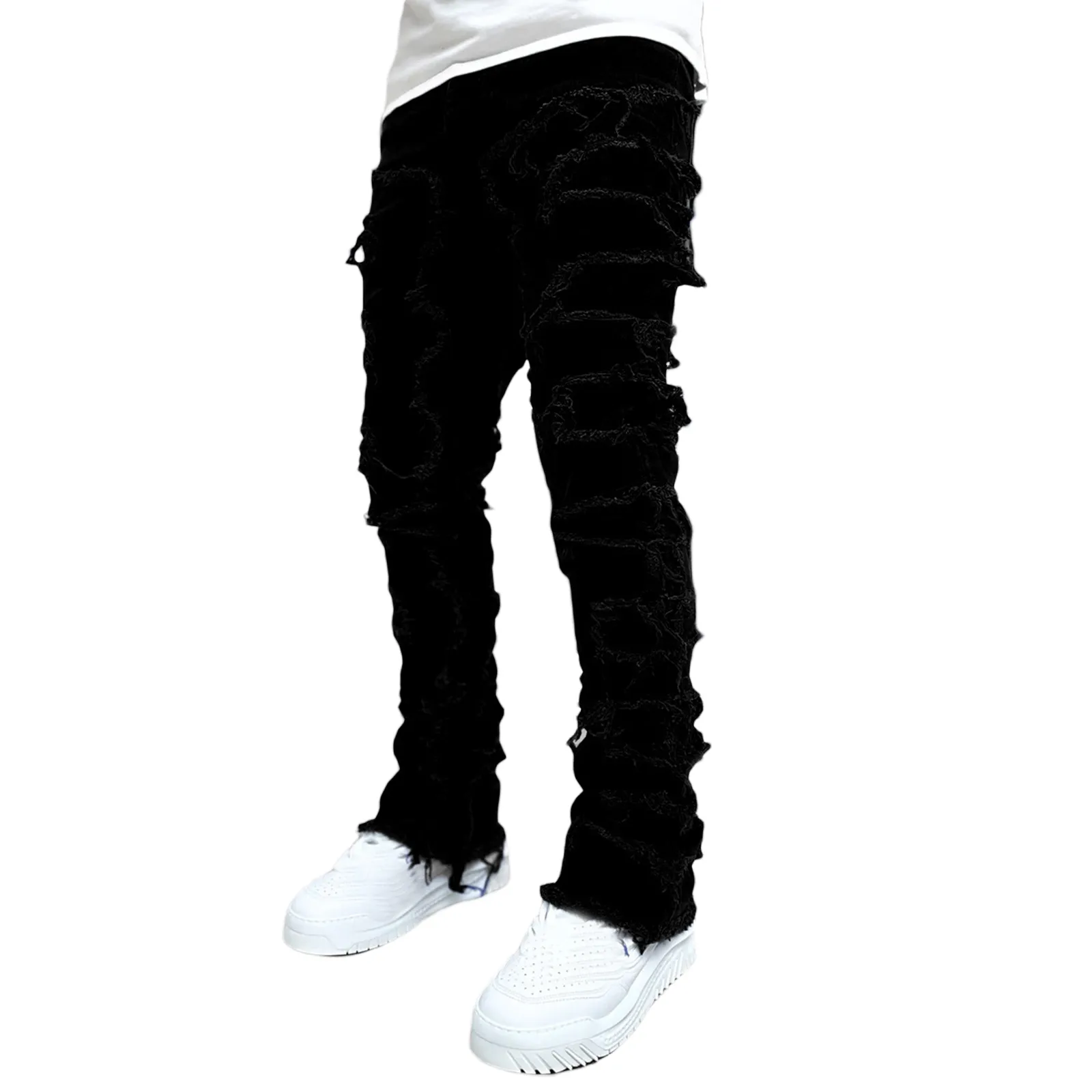 2024 New mens designer jeans Loose pants high waist Ripped High Street Retro Paint Spot Patch Hole Denim Streetwear silm_mkmklike.com