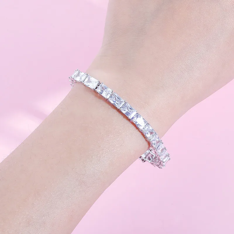 Cadenas de 6 mm con circonita cúbica brillante, cadena baguette, collar, pulsera, diamante cuadrado, joyería de oro de Hip Hop, bisutería, collar_voghion.com