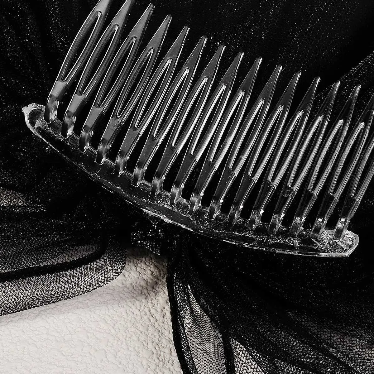 Voile de mariée court en tulle à double couche, couleur unie, avec clip et ruban, pour femme_voghion.com