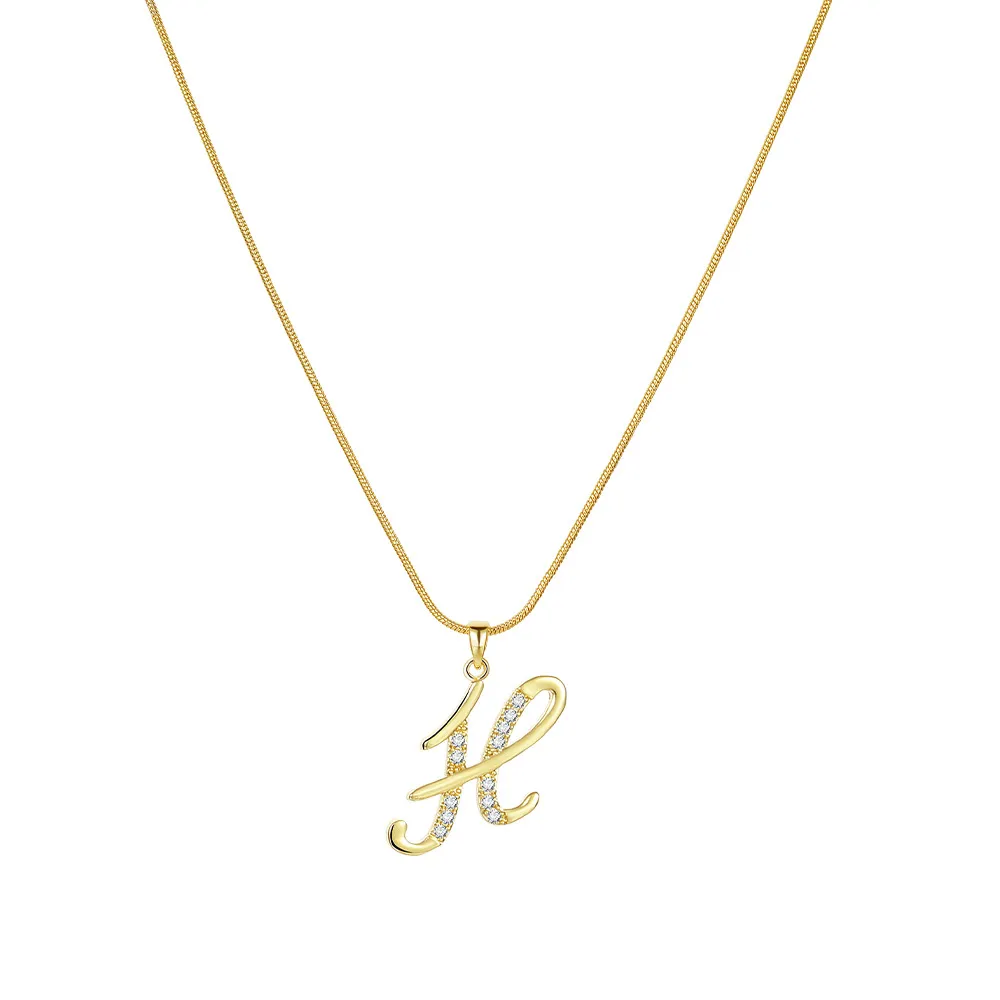 Colliers pendentifs personnalisés CZ A-Z Alphabet Collier Bijoux Plaqué Or Lettre Initiale Cursive Vieil Anglais_voghion.com