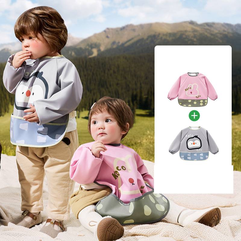 ​​Baby Feeding Bib With 3-in-1 Protection – Waterproof, Stain-Resistant & Soft Polyester Smock For Toddlers (1-3 Years,/Penguin Designs)​​_voghion.com