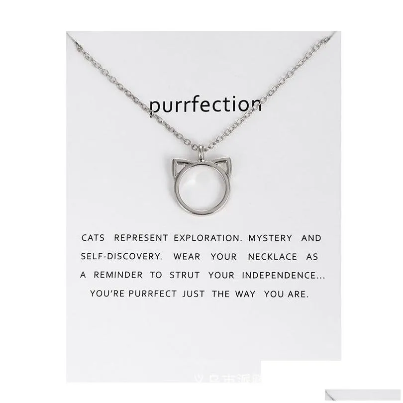 Collana con ciondolo a forma di orecchio di gatto bicolore, collane con ciondolo a forma di animale con carta Mes, gioielli alla moda, consegna a domicilio Jewelr_voghion.com