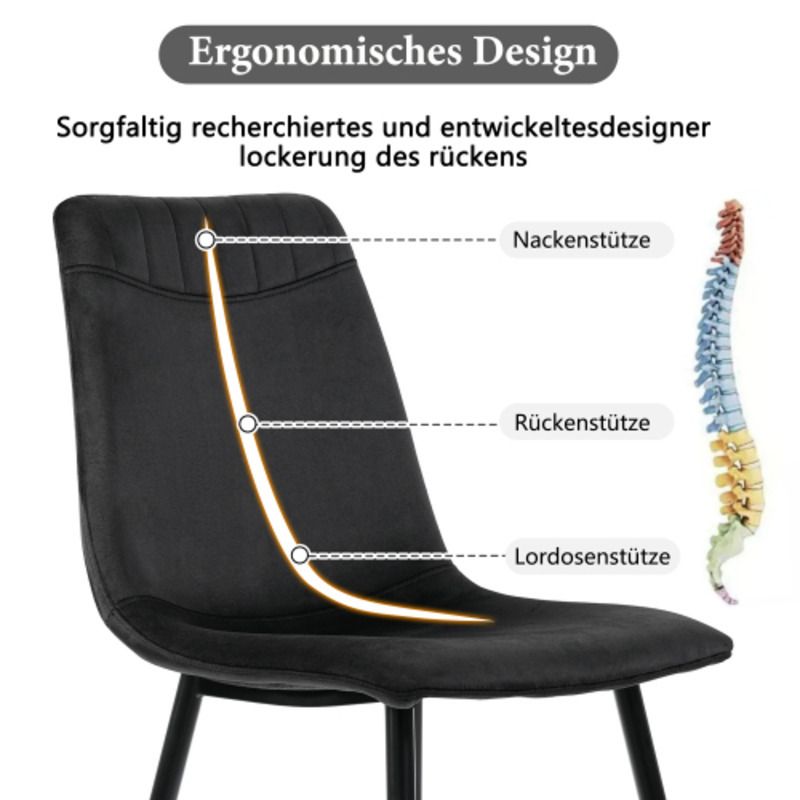 Esszimmerstuhl (4 St), Schwarz,Samtstühle,Wohnzimmer Stühle,Polsterstuhl Stuhl mit Rückenlehne,Sitzfläche Gestell aus_voghion.com