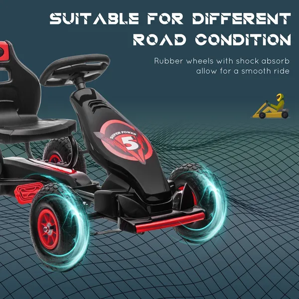 Aosom Kids Pedal Go Kart Ride-on Toy With Ergonomic Comfort, Pedal Car With Tough, Wear-Resistant Tread, Go Cart Kids Car For Boys &amp; Girls With_voghion.com