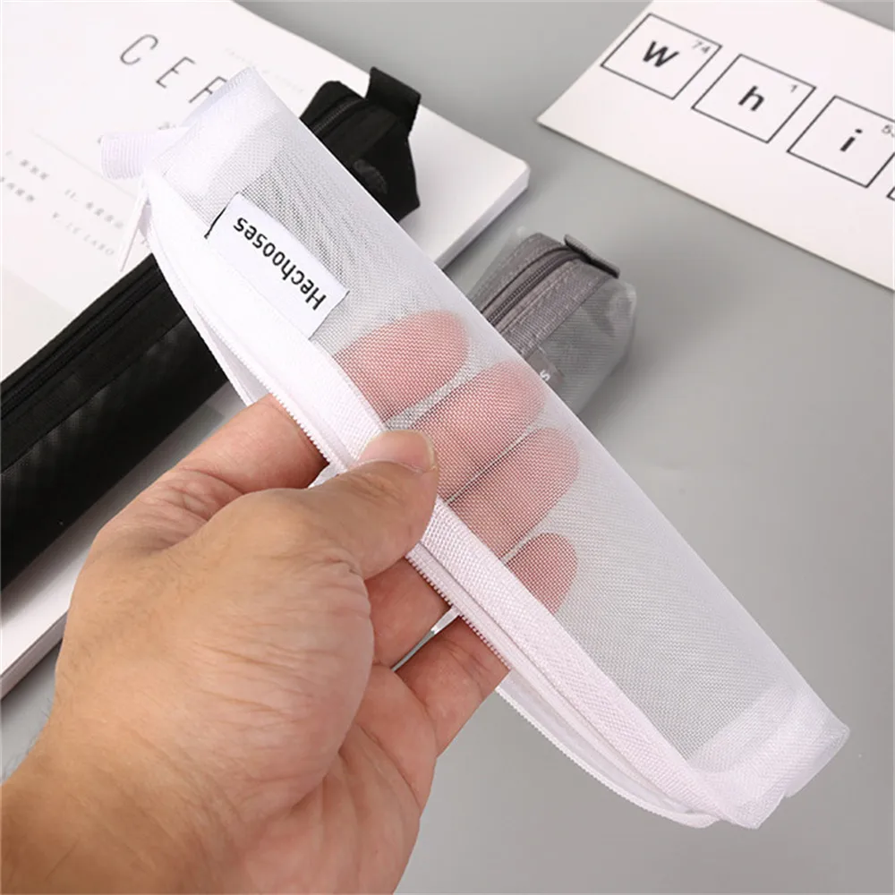 Sacchetto trasparente con cerniera in rete per cosmetici, trucco, articoli da toeletta, organizer da viaggio, rossetto, forniture scolastiche_voghion.com