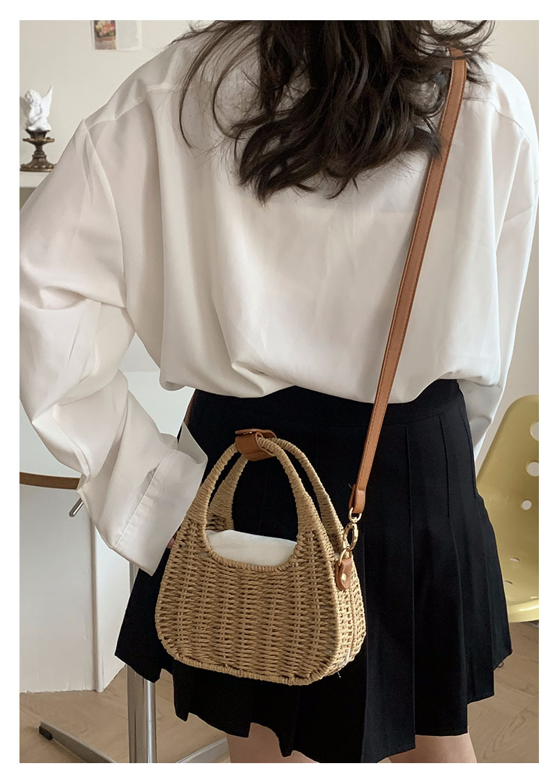 borsa di paglia nuovo stile versatile borsa di paglia portatile borsa in tessuto borsa da spiaggia per le vacanze Borsa coreana in rattan_voghion.com