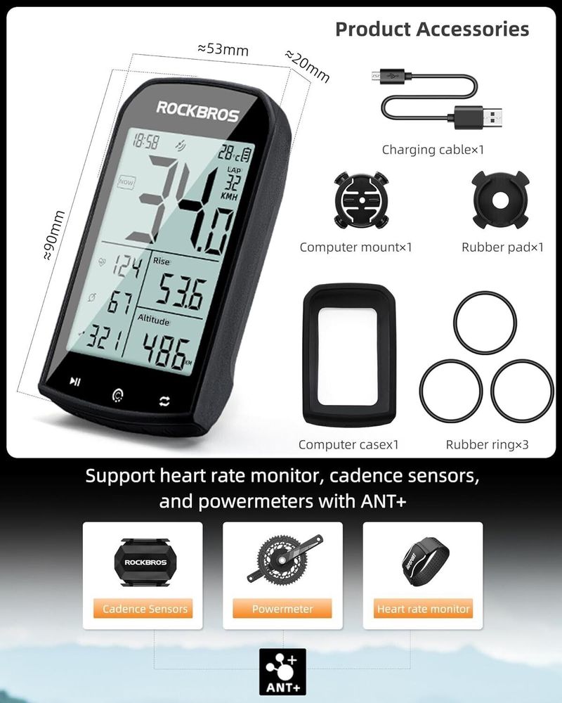 ROCKBROS Bisiklet Bilgisayarı Kablosuz GPS ANT+ IPX6 LED Ekranlı Bisiklet Hız Göstergesi_voghion.com