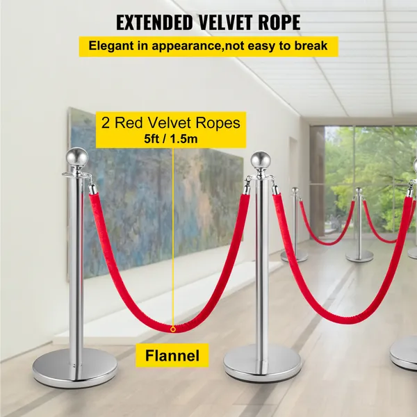 Einziehbare, silberne Absperrbarriere mit runder Oberseite und 1,5 m langem rotem Seil_voghion.com