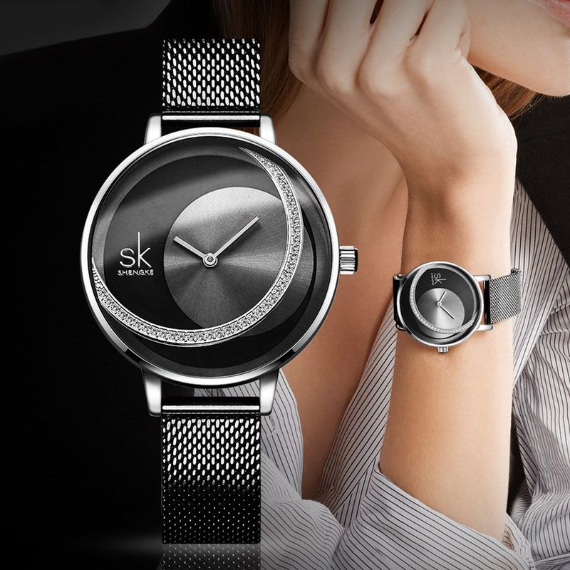 Montre-bracelet à quartz Yamaler pour femme avec cadran rond et bracelet en acier inoxydable sans numéro_voghion.com