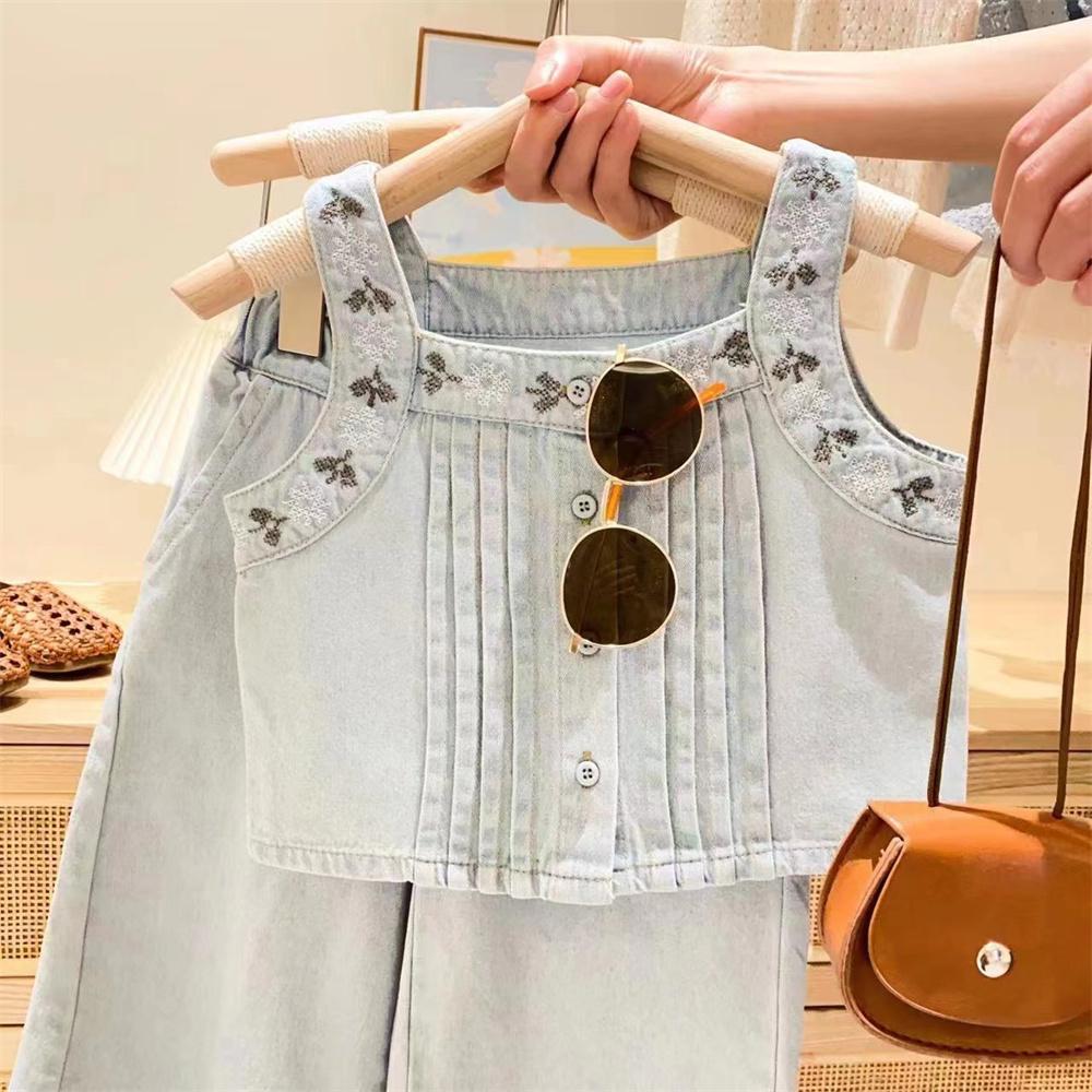 Nuovo set 2024: un set in due pezzi di canottiere in denim sottile e pantaloni larghi per ragazze alla moda popolari_voghion.com