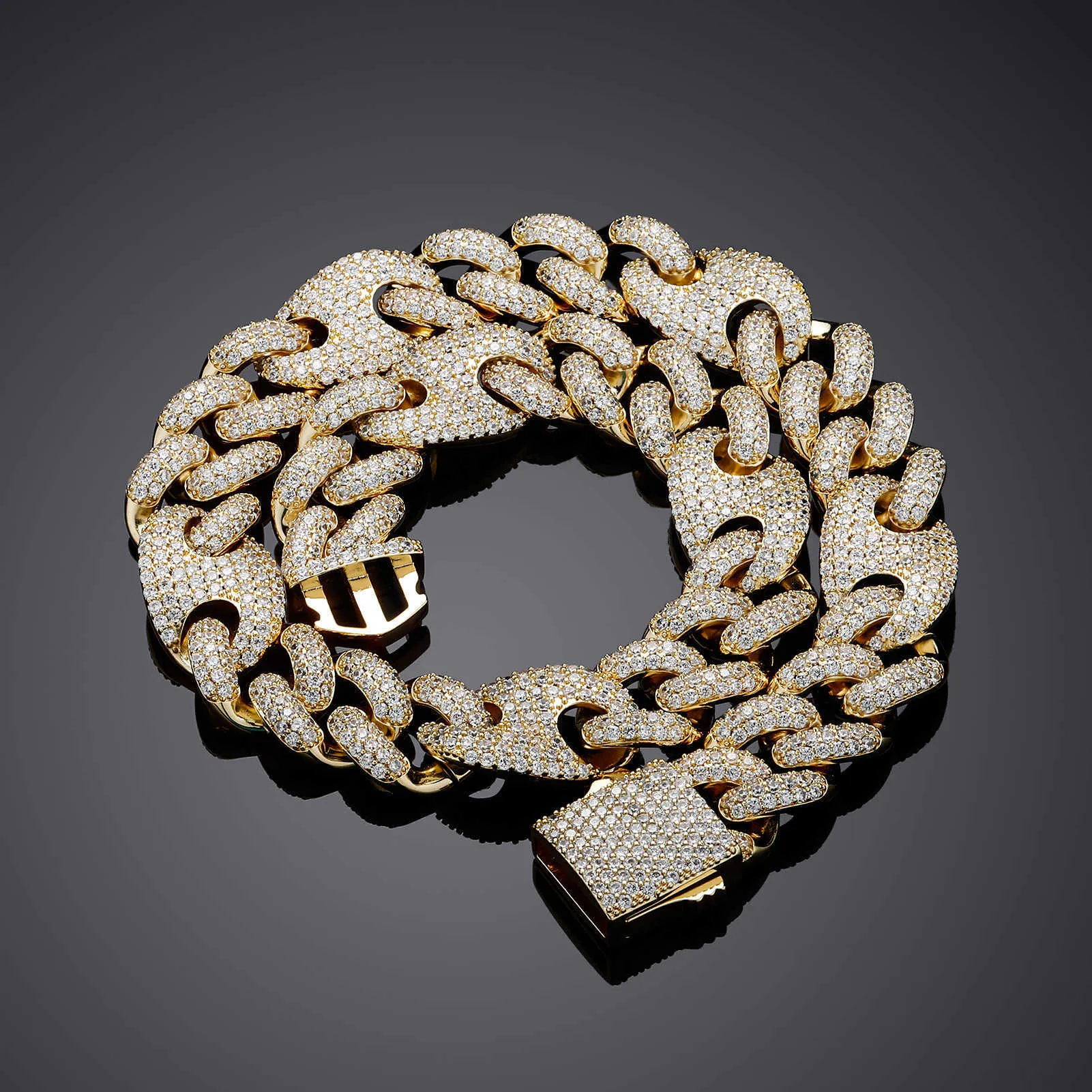 High Quality 20mm Pig Nose Mens Miami Coffee Bean Cuban Linck Chain Full Zirconium Hip Hop Necklace Curb Chains Real 14k_voghion.com