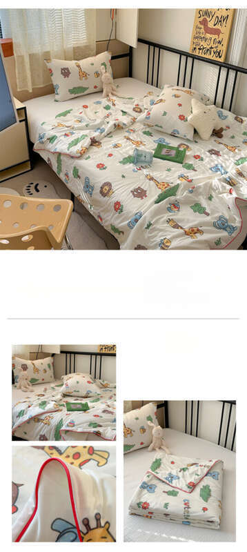 Couverture d'été en coton tricoté pour enfants, motif dessin animé, douce, épaisse et chaude, en fibre de haricots, pour le printemps, l'automne et l'hiver_voghion.com