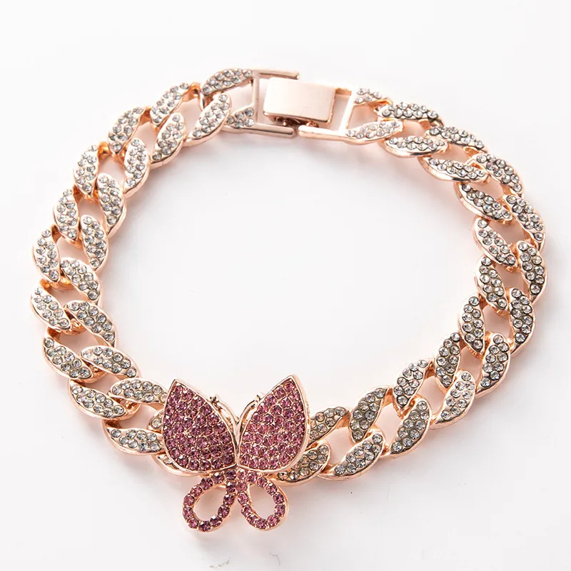 Charm Armbånd Mode Bling Krystal Sommerfugl Form Til Kvinder Prong Cubansk Armbånd Fodkæde Hip Hop Lced Out Smykker_voghion.com