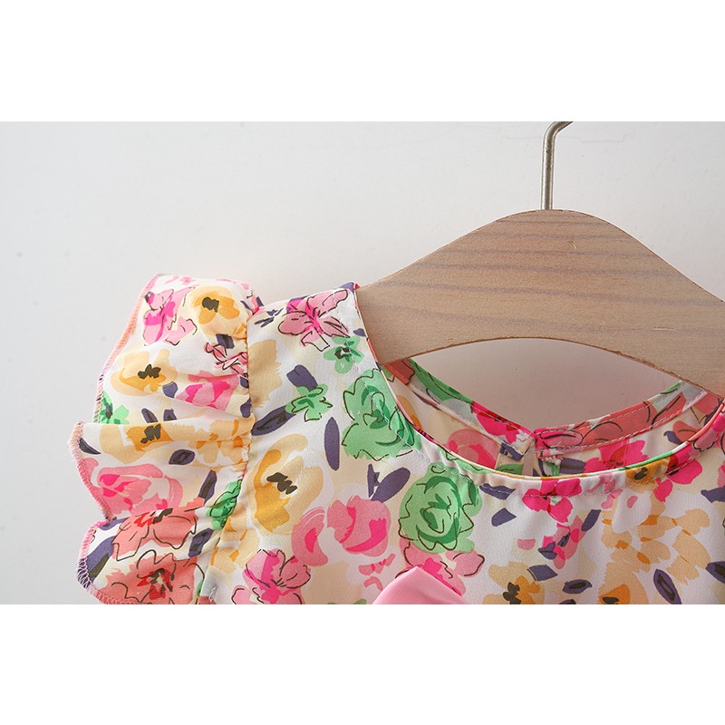 Baby Mädchen Kleidung Set Blume Gedruckt Bogen Top + Baumwolle Shorts Koreanischen Stil Kinder Kleidung_voghion.com