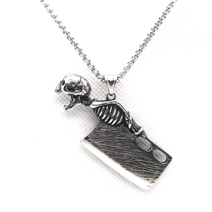 Colliers pendentifs Est Fashion Skull Collier couteau homme cool en acier inoxydable 316L_voghion.com