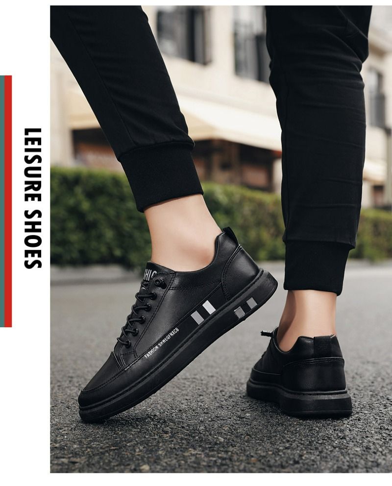 Casual For Men Autumn New Flat Breathable Fashion Lace Up Running White Leather Sneakers Male Students Walking Shoes_desvips.com