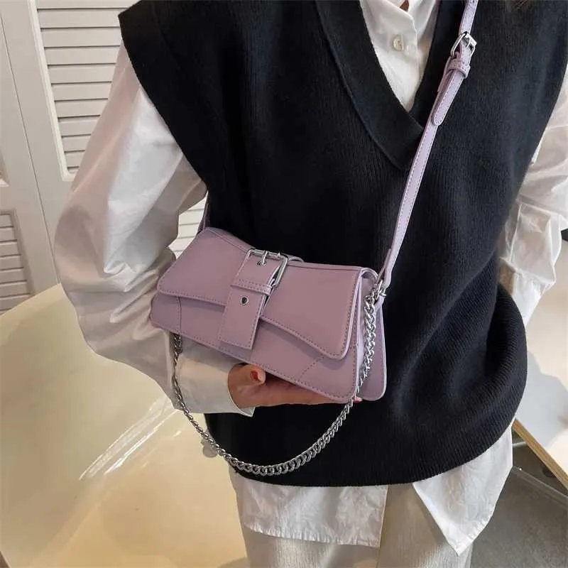 Borsa a tracolla con catena da donna in tinta unita, piccola borsa in pelle PU e portafoglio, vintage, marchio da donna, con patta, tracolla SG_voghion.com
