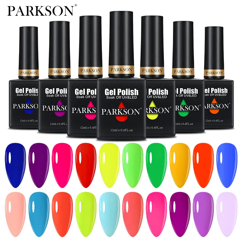 Parkson Smalto per unghie gel fluorescente Neon Giallo Verde Blu Gel colorato Soak Off Gel UV Smalto per unghie per nail art Top Base Coat_voghion.com