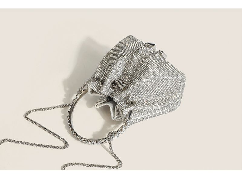 Kleine Beuteltasche mit Diamantbesatz und Kordelzug, hochwertige Umhängetasche, trendige Abendtasche_voghion.com
