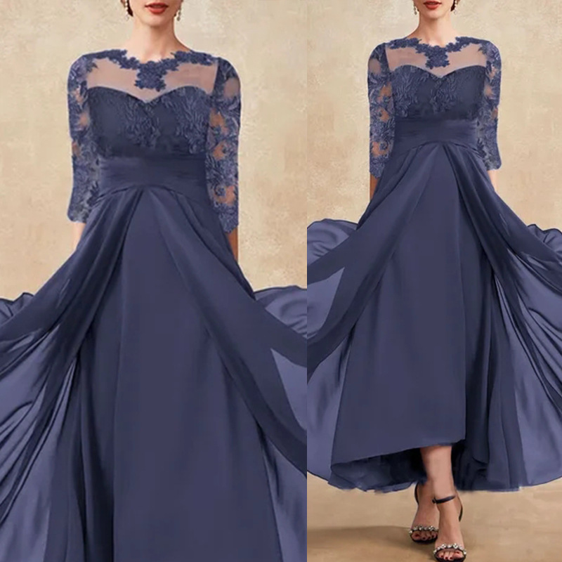 Women's Clothing Dress Chiffon Splicing Lace Hollow Long Skirt Bridesmaid Evening Dress Women's Clothing_voghion.com