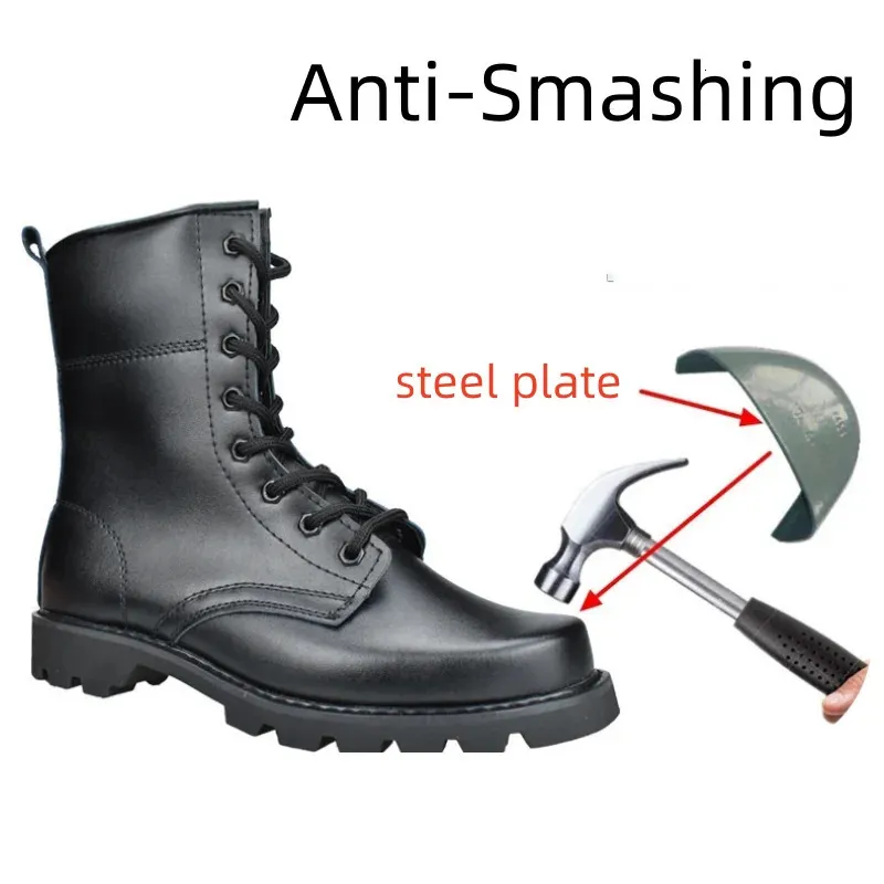 Tactical Boots Men Steel Toe Protective Work Shoes Black Lace-up_voghion.com