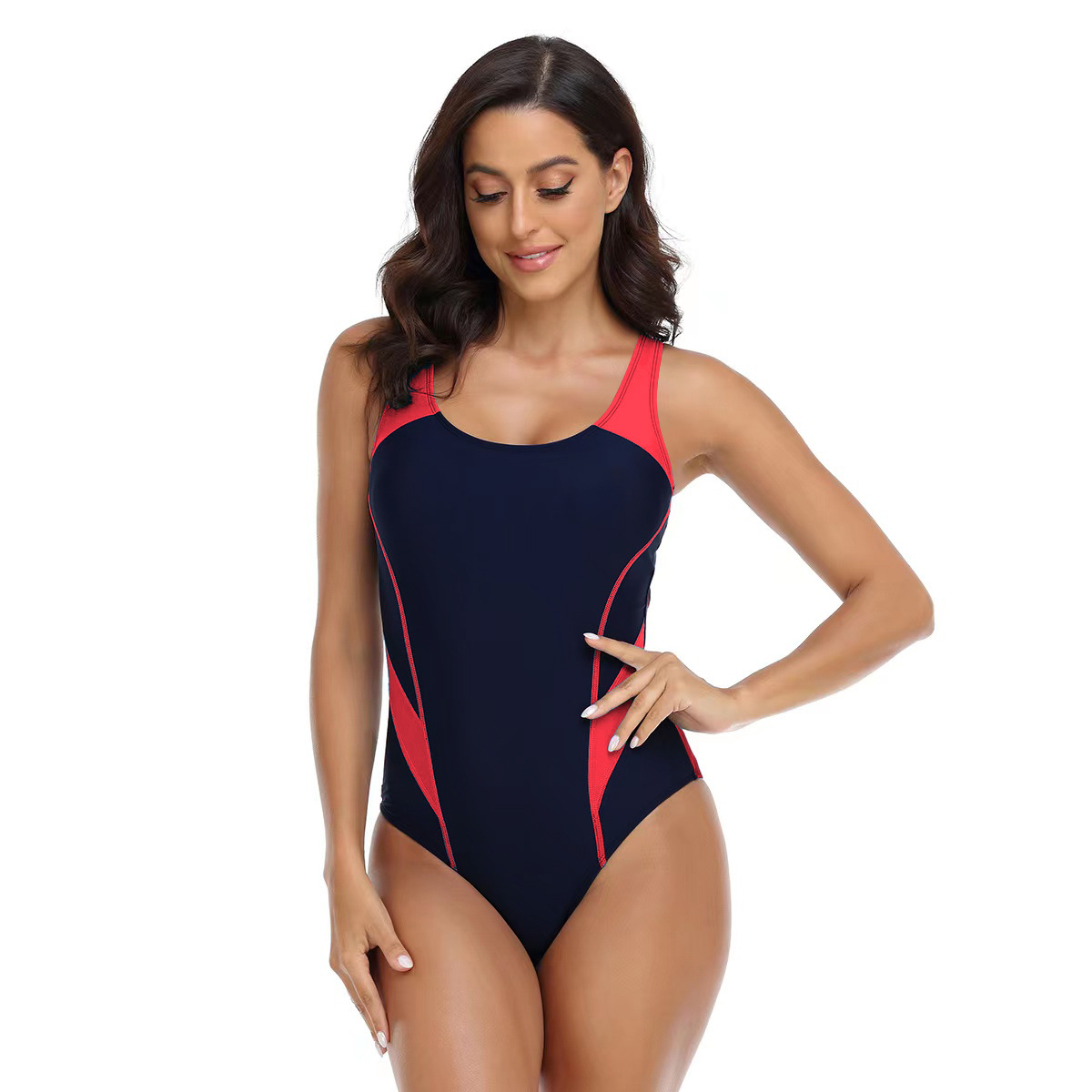 Women's Competition Fashion Sports Colorblock Triangle One-Piece Swimsuit Women_voghion.com