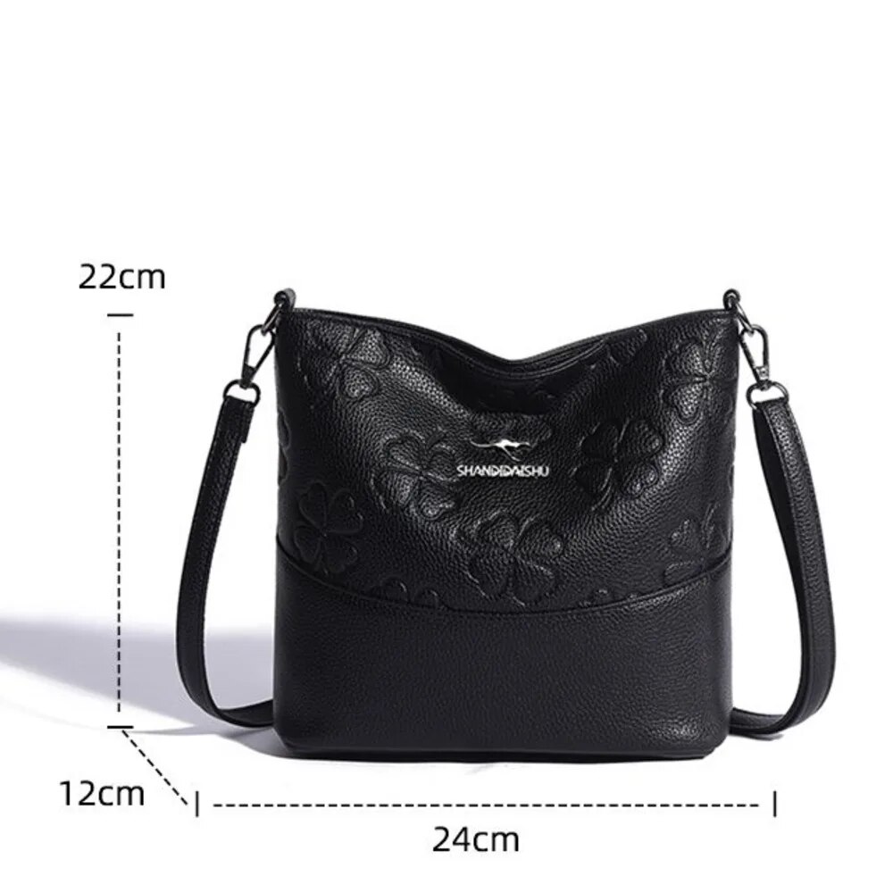 Leather handbag spring/summer 2024 new Joker shoulder messenger bag mother bag middle-aged handbag old soft leather backpack_voghion.com