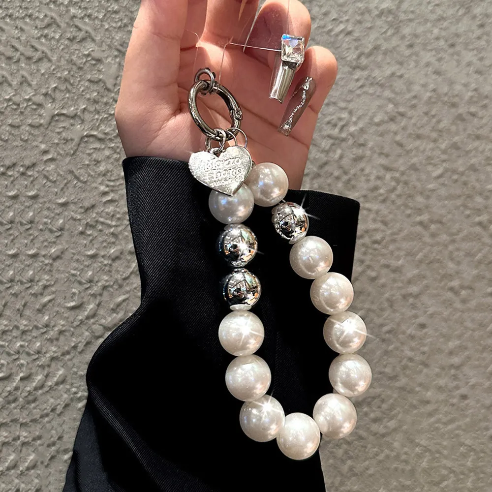 INS Fashion Beaded Lanyard Anti-Lost Bracelet For Mobile Case Wrist Strap Car Keychain Cute Phone Charm_voghion.com
