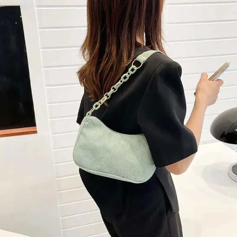 Hobo Chain Corduroy Shoulder Bag Korean Style Solid Color Crossbody Storage Makeup Lipstick Veet Underarm_voghion.com
