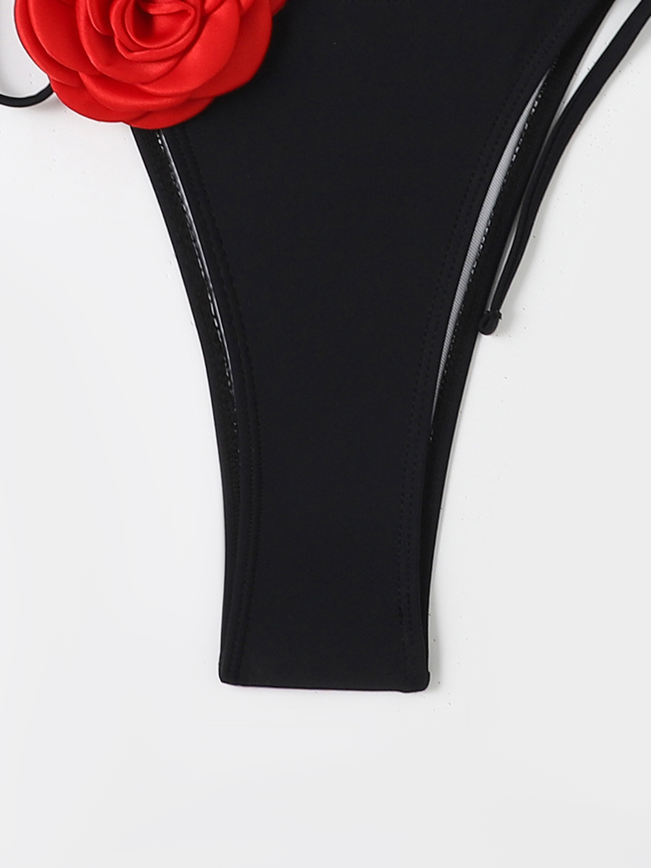  Maillot de bain à lacets pour femmes, couleur contrastée, fleur 3D, haut tubulaire fendu, bikini de plage à la mode_voghion.com