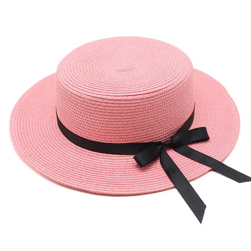 Fashion New Women's Outdoor Sunscreen Sun Beach Sunshade Travel Flat Top Bowknot Straw Hat_voghion.com