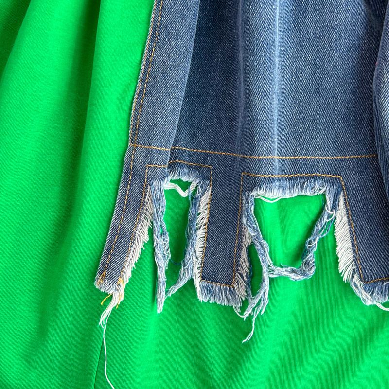 Damenbekleidung Temperament Taille mit Gürtel farblich passendes Denim lässiges mittellanges T-Shirt-Kleid_voghion.com