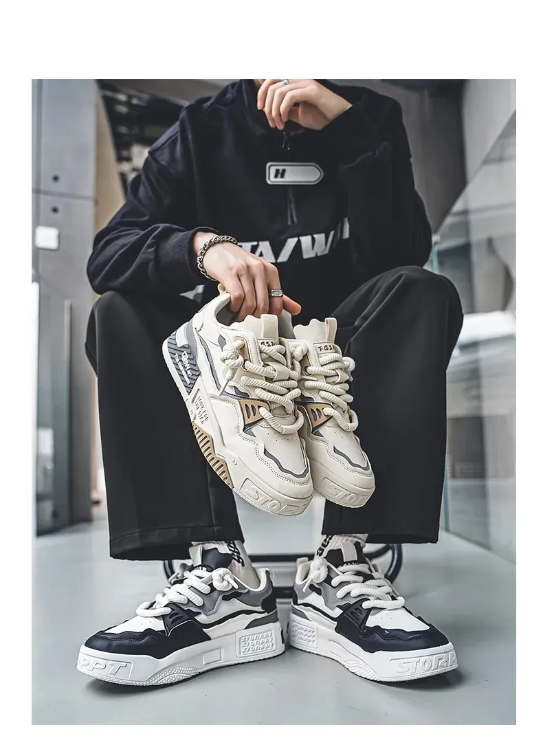 Men's Easy To Clean Skateboard Shoes, Good Grip, Breathable Lace Up Sneakers, Men's Shoes 2024_voghion.com