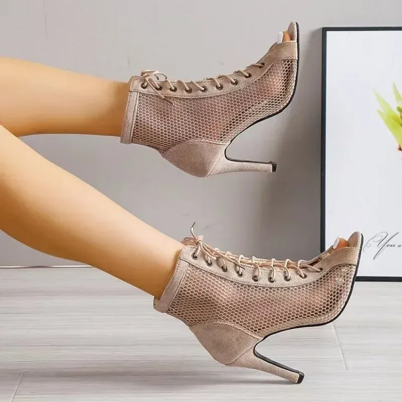 Sandalias de baile de verano para mujer, zapatos de salón, salsa, tango, de malla con recortes, para fiesta, 2024, E085_voghion.com