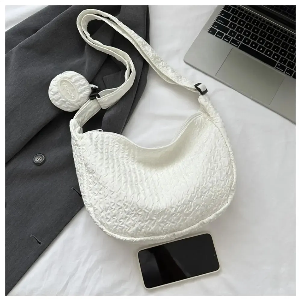 Ruched Crossbody Shoulder Bag For Women Nylon Pleated Satchel_voghion.com