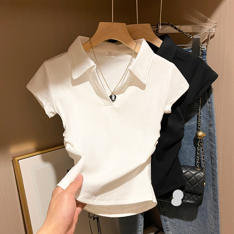 Vêtements pour femmes 2024 été blanc col polo taille coupe ajustée décontracté à manches courtes T-shirt femmes hauts