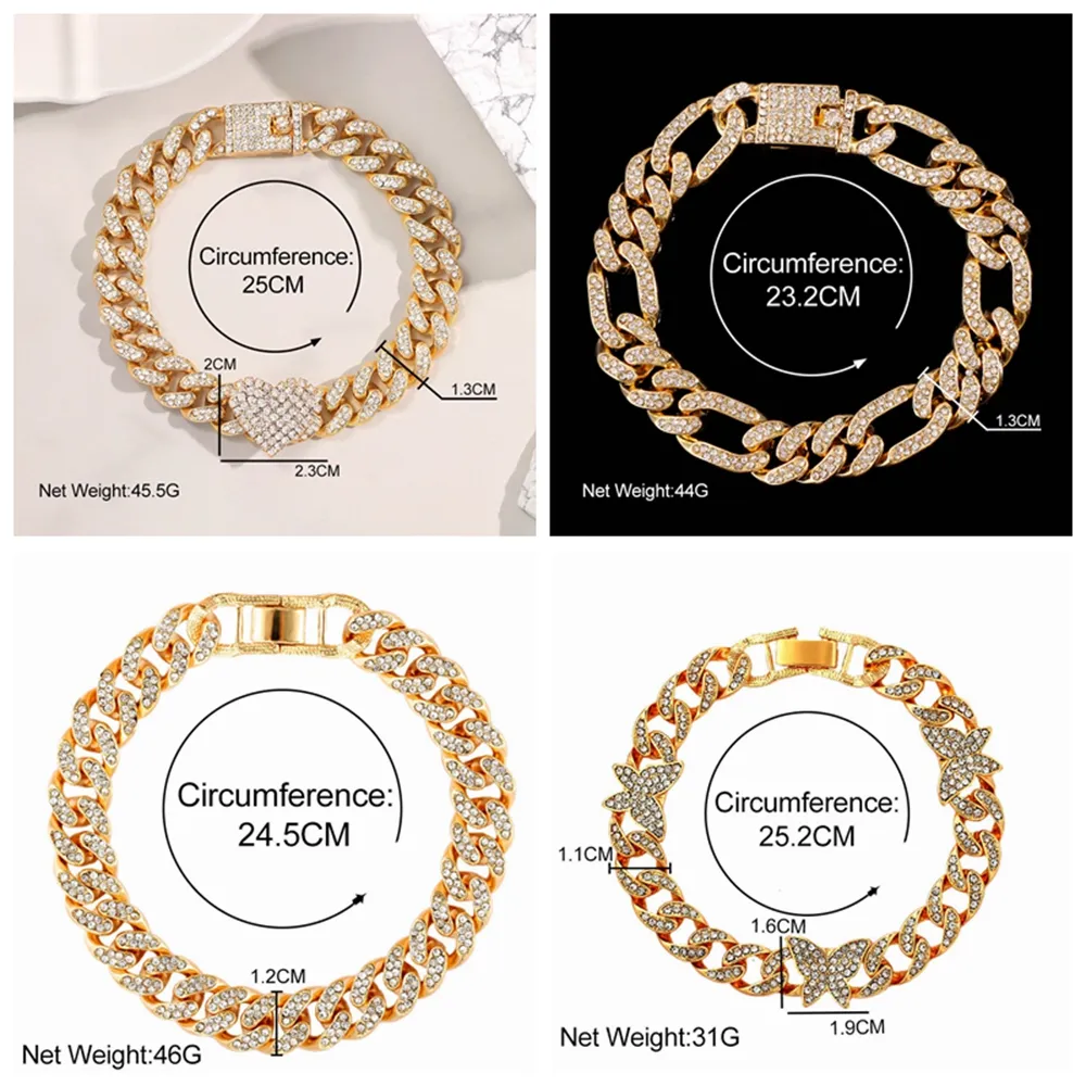 Colar choker cuban link iced out para mulher cor dourada com strass_voghion.com