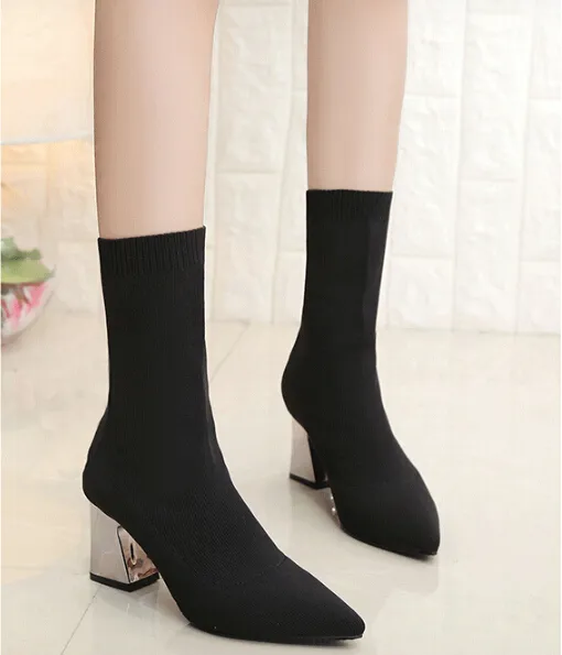 Saldi caldi - scarpe col tacco alto in maglia di colore selvaggio da donna europee e americane, stivali Martin caldi e antiscivolo_voghion.com