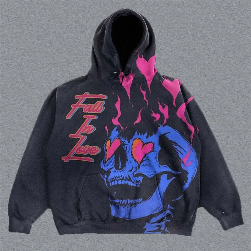 Sudadera con capucha de diseñador Y2K Hip Hop con estampado de dibujos animados de calaveras, abrigo negro Ultra David, ropa gótica para hombres y mujeres_voghion.com